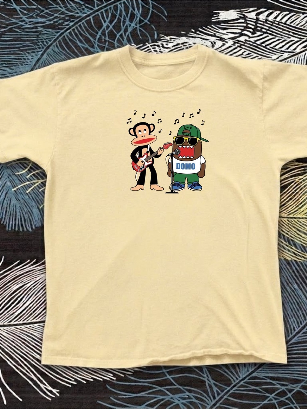Gildan Cream Short Sleeve Tee with Cartoon Band Graphic